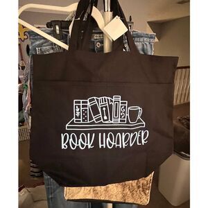 LARGE BABY BLUE GRAPHIC PRINT BOOK HOARDER CANVAS TOTE BAG